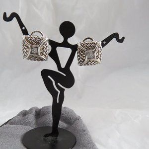 Scott Kay Pave' Diamond Basketweave Sterling Silver Earrings